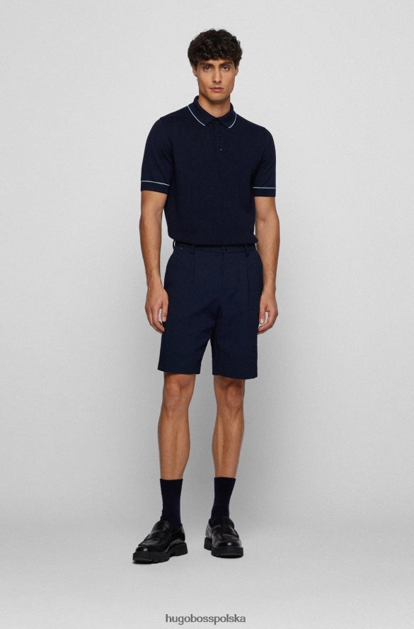 Hugo Boss Ciemnoniebieska koszulka polo z jedwabiu i bawełny hugo ze strukturalnym panelem przednim ciemny niebieski R0X0H64253