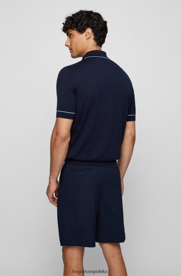 Hugo Boss Ciemnoniebieska koszulka polo z jedwabiu i bawełny hugo ze strukturalnym panelem przednim ciemny niebieski R0X0H64253