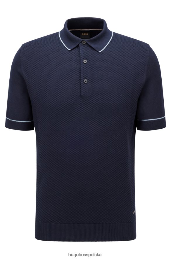 Hugo Boss Ciemnoniebieska koszulka polo z jedwabiu i bawełny hugo ze strukturalnym panelem przednim ciemny niebieski R0X0H64253