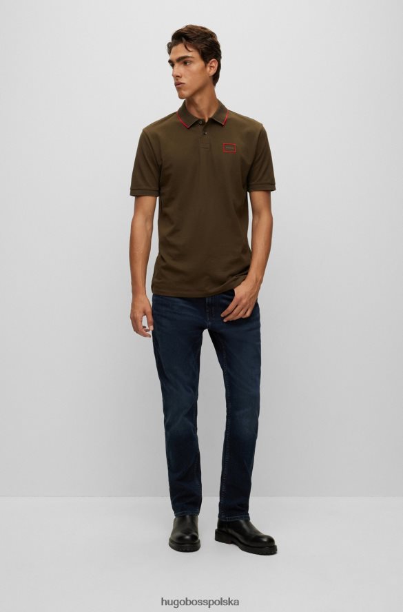 Hugo Boss Ciemnozielona koszulka polo hugo z bawełny piqu¦ z logo w czerwonej ramce ciemnozielony R0X0H62911