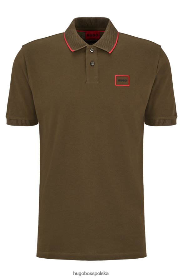 Hugo Boss Ciemnozielona koszulka polo hugo z bawełny piqu¦ z logo w czerwonej ramce ciemnozielony R0X0H62911
