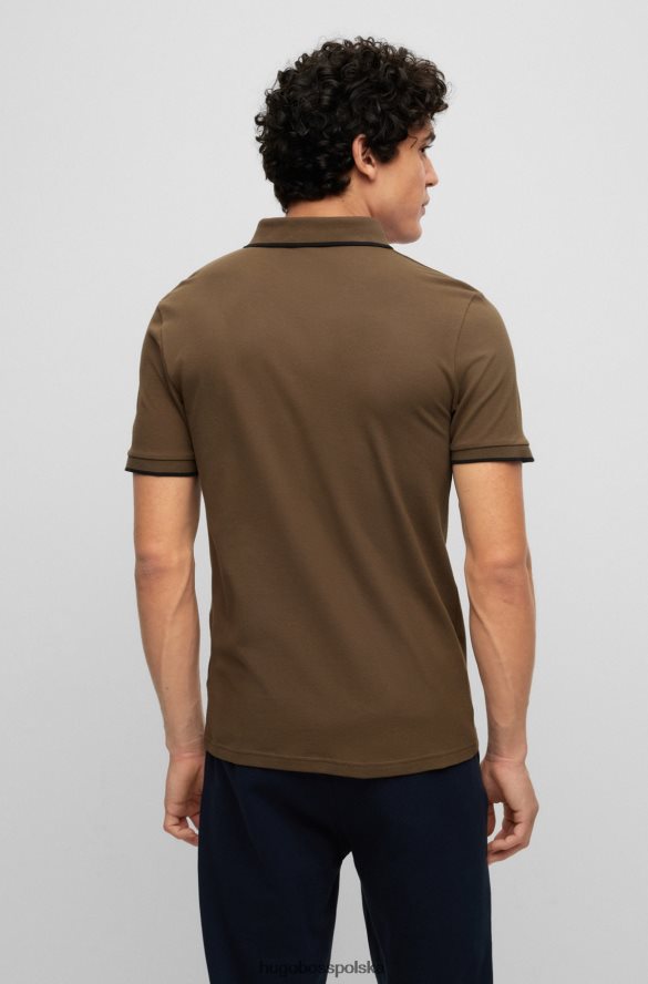 Hugo Boss Ciemnozielona koszulka polo o dopasowanym kroju hugo z elastycznej bawełny i naszywką z logo ciemnozielony R0X0H62881