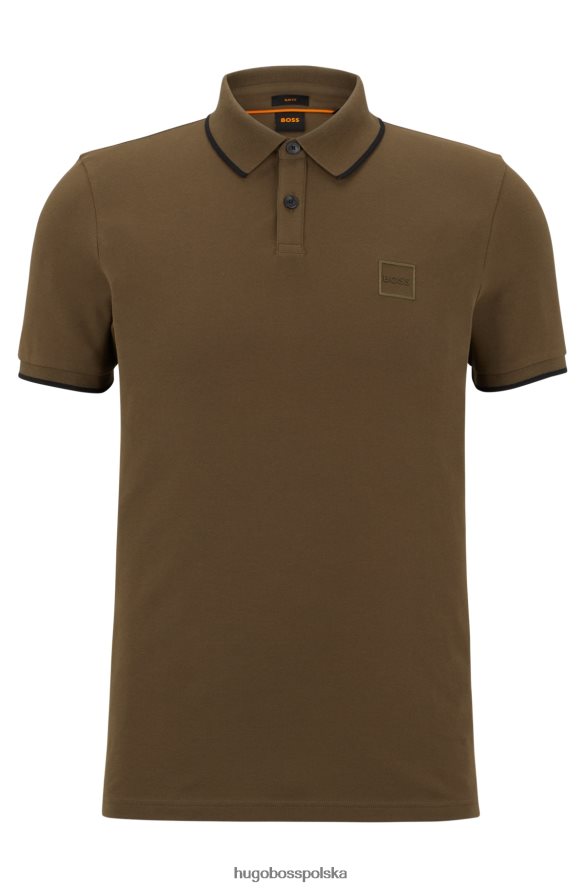 Hugo Boss Ciemnozielona koszulka polo o dopasowanym kroju hugo z elastycznej bawełny i naszywką z logo ciemnozielony R0X0H62881