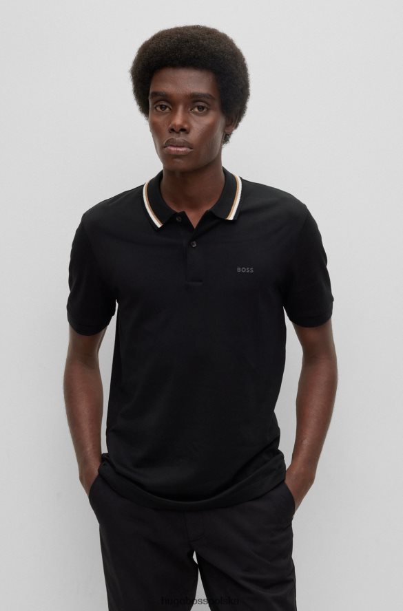 Hugo Boss Czarna bawełniana koszulka polo Hugo o dopasowanym kroju z kołnierzykiem w paski czarny R0X0H63452
