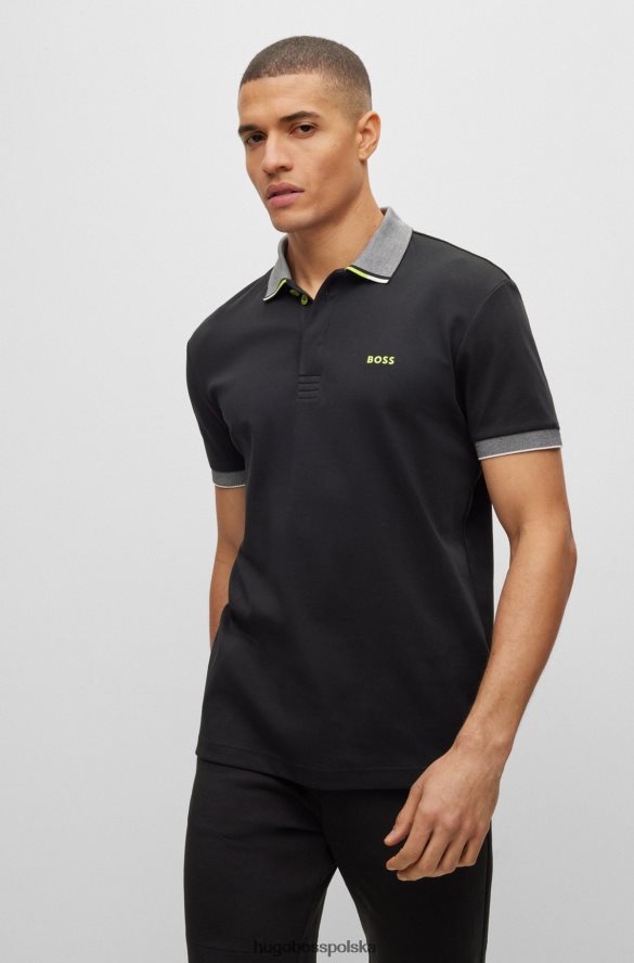 Hugo Boss Czarna, bawełniana koszulka polo hugo interlock ze strukturalnym kołnierzem i logo czarny R0X0H62263