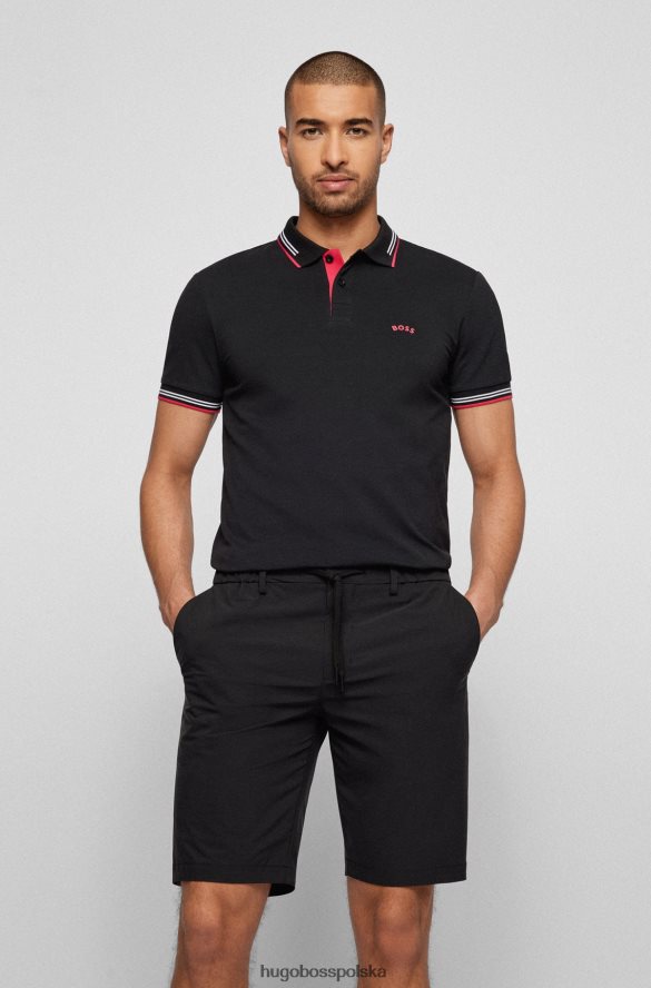 Hugo Boss Czarna, dopasowana koszulka polo hugo z zakrzywionym logo, wykonana z elastycznej bawełnianej piki czarny R0X0H61929