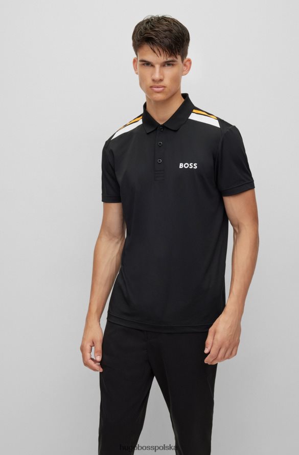 Hugo Boss Czarna koszulka polo Hugo z aktywnym stretchem i nadrukiem w paski czarny R0X0H62042