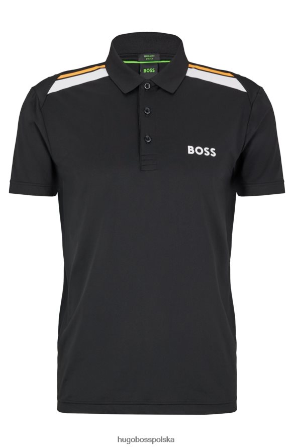 Hugo Boss Czarna koszulka polo Hugo z aktywnym stretchem i nadrukiem w paski czarny R0X0H62042