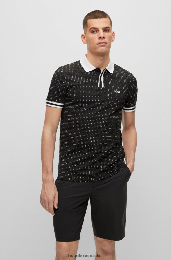 Hugo Boss Czarna koszulka polo Hugo z elastycznej bawełny o dopasowanym kroju i nadrukiem w kropki czarny R0X0H63941