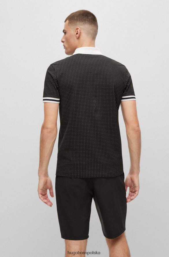 Hugo Boss Czarna koszulka polo Hugo z elastycznej bawełny o dopasowanym kroju i nadrukiem w kropki czarny R0X0H63941