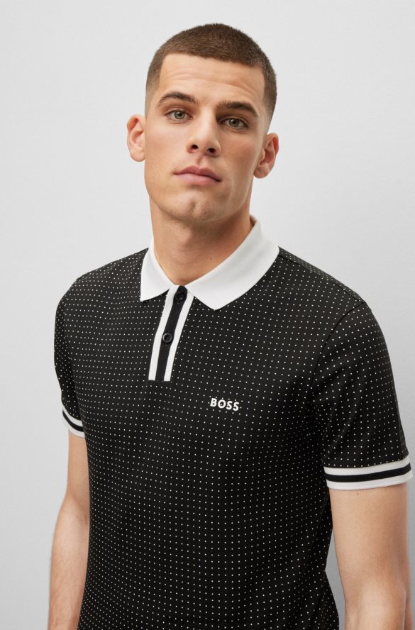 Hugo Boss Czarna koszulka polo Hugo z elastycznej bawełny o dopasowanym kroju i nadrukiem w kropki czarny R0X0H63941