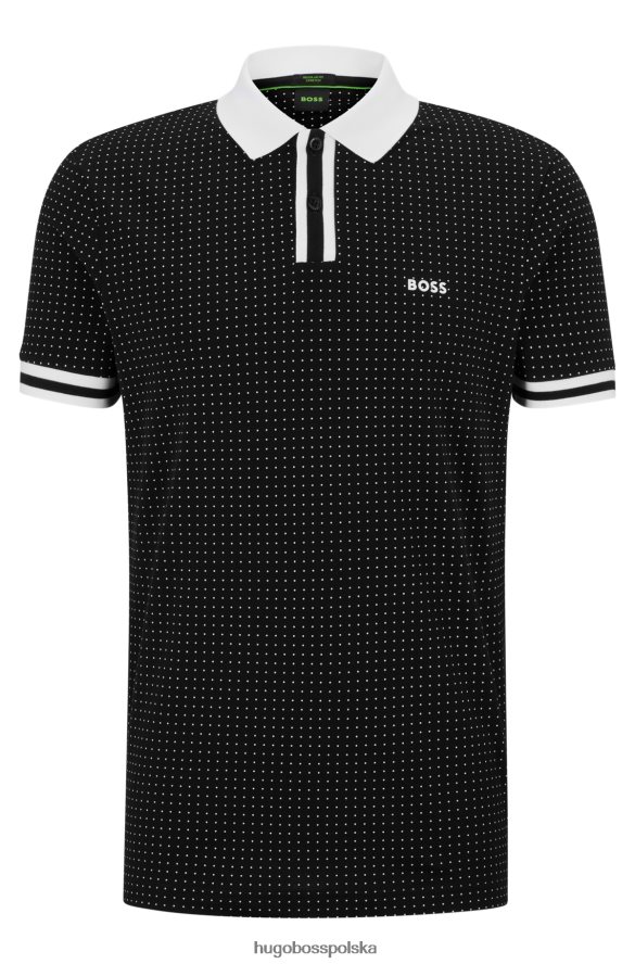 Hugo Boss Czarna koszulka polo Hugo z elastycznej bawełny o dopasowanym kroju i nadrukiem w kropki czarny R0X0H63941