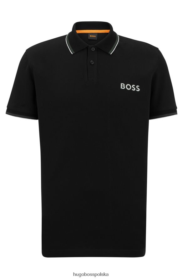 Hugo Boss Czarna koszulka polo Hugo z elastycznej bawełny piqu¦ z detalami z logo czarny R0X0H64054