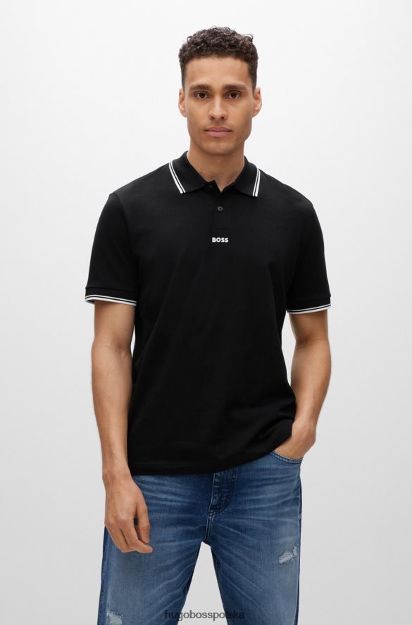 Hugo Boss Czarna koszulka polo hugo w kolorze delikatnej piqu¦ z kontrastowymi detalami czarny R0X0H63845