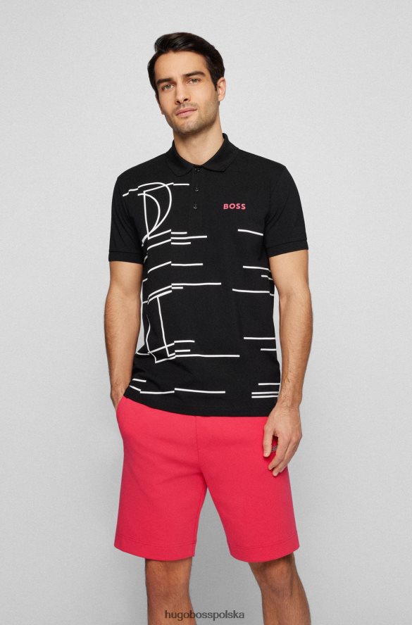 Hugo Boss Czarna koszulka polo hugo z elastycznej bawełny z światłoczułą geometryczną grafiką czarny R0X0H64241