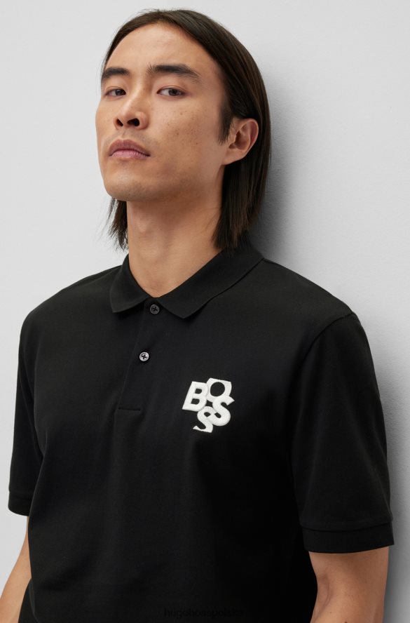 Hugo Boss Czarna koszulka polo hugo z merceryzowanej bawełny z wstrząśniętym logo czarny R0X0H62096