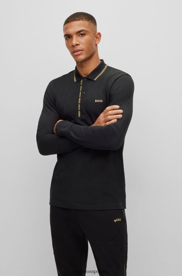 Hugo Boss Czarna koszulka polo o dopasowanym kroju hugo z długimi rękawami i detalami z logo czarny R0X0H61312