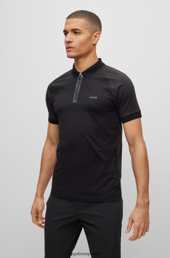 Hugo Boss Czarna koszulka polo o dopasowanym kroju hugo, zapinana na zamek i dekolt, wykonana z elastycznej bawełny czarny R0X0H64181