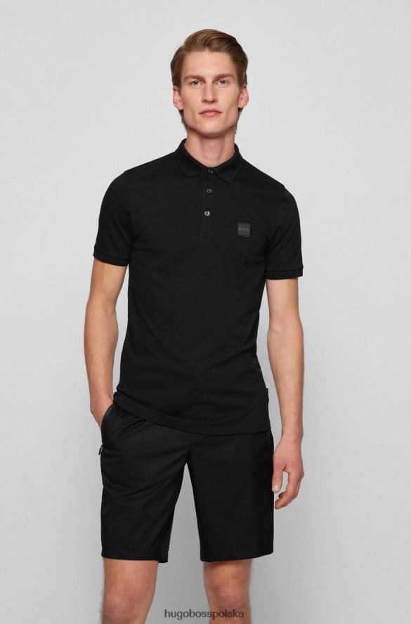 Hugo Boss Czarna koszulka polo o dopasowanym kroju, wykonana z elastycznej bawełny, z naszywką z logo hugo czarny R0X0H61627