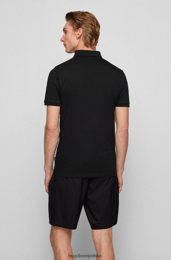 Hugo Boss Czarna koszulka polo o dopasowanym kroju, wykonana z elastycznej bawełny, z naszywką z logo hugo czarny R0X0H61627