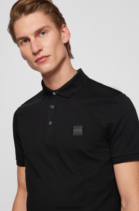 Hugo Boss Czarna koszulka polo o dopasowanym kroju, wykonana z elastycznej bawełny, z naszywką z logo hugo czarny R0X0H61627