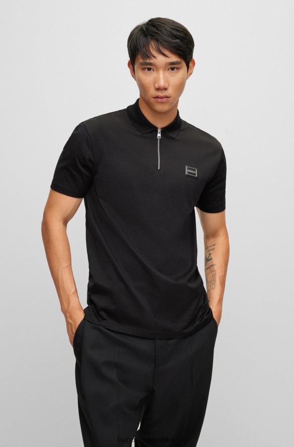 Hugo Boss Czarna koszulka polo z merceryzowanej bawełny, zapinana na zamek i ozdobiona logo hugo w ramce czarny R0X0H61900