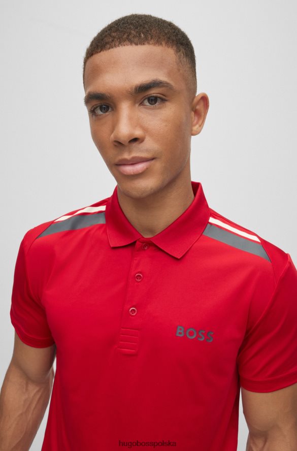 Hugo Boss Czerwona koszulka polo hugo z aktywnym stretchem i nadrukiem w paski czerwony R0X0H62043