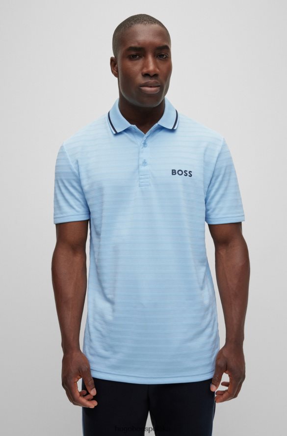 Hugo Boss Dopasowana koszulka polo z dzianiny w paski z kontrastowym logo Hugo w kolorze jasnoniebieskim jasny niebieski R0X0H63201