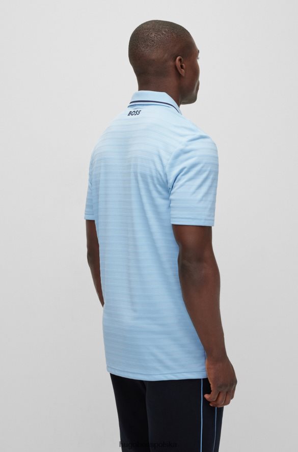 Hugo Boss Dopasowana koszulka polo z dzianiny w paski z kontrastowym logo Hugo w kolorze jasnoniebieskim jasny niebieski R0X0H63201