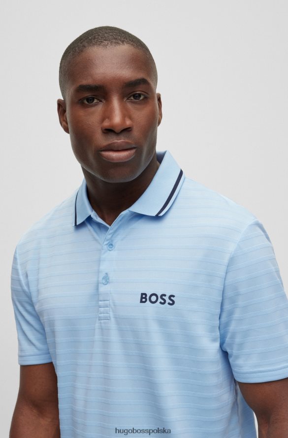 Hugo Boss Dopasowana koszulka polo z dzianiny w paski z kontrastowym logo Hugo w kolorze jasnoniebieskim jasny niebieski R0X0H63201