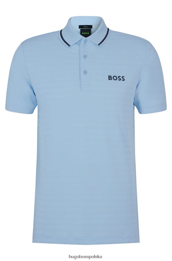 Hugo Boss Dopasowana koszulka polo z dzianiny w paski z kontrastowym logo Hugo w kolorze jasnoniebieskim jasny niebieski R0X0H63201