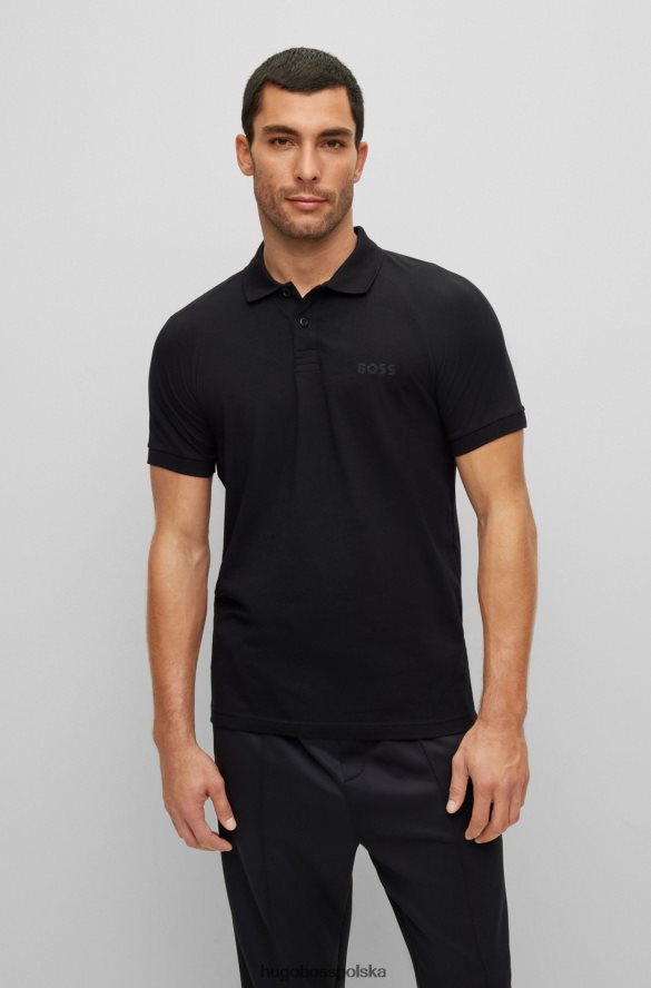 Hugo Boss Dopasowana koszulka polo z elastycznej bawełny z detalami ze strasu, czarna hugo czarny R0X0H63595