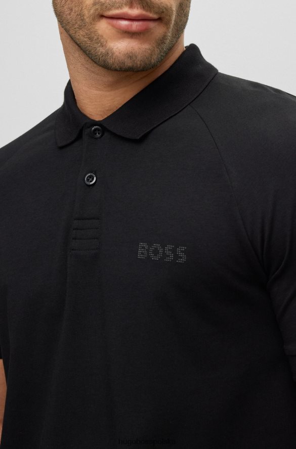 Hugo Boss Dopasowana koszulka polo z elastycznej bawełny z detalami ze strasu, czarna hugo czarny R0X0H63595