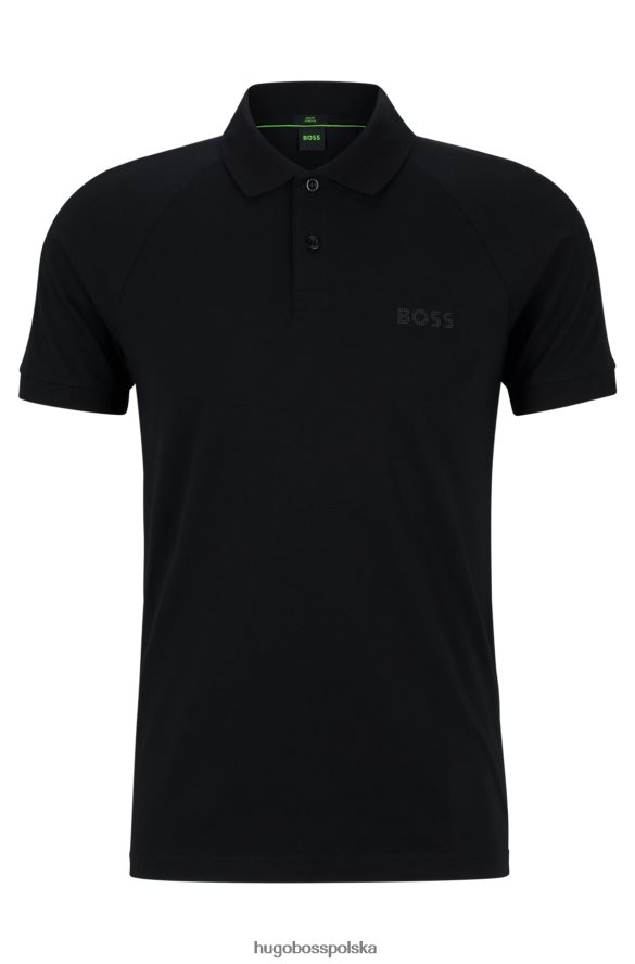 Hugo Boss Dopasowana koszulka polo z elastycznej bawełny z detalami ze strasu, czarna hugo czarny R0X0H63595