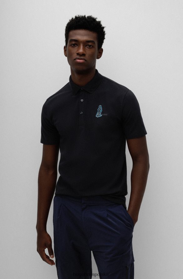 Hugo Boss Dopasowana koszulka polo z elastycznej bawełny z nadrukiem robota, czarna hugo czarny R0X0H64295