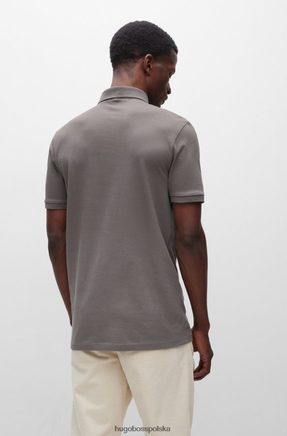 Hugo Boss Dopasowana koszulka polo z elastycznej bawełny z naszywką z logo w kolorze ciemnoszarym hugo ciemno szary R0X0H61626