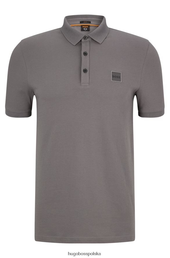Hugo Boss Dopasowana koszulka polo z elastycznej bawełny z naszywką z logo w kolorze ciemnoszarym hugo ciemno szary R0X0H61626