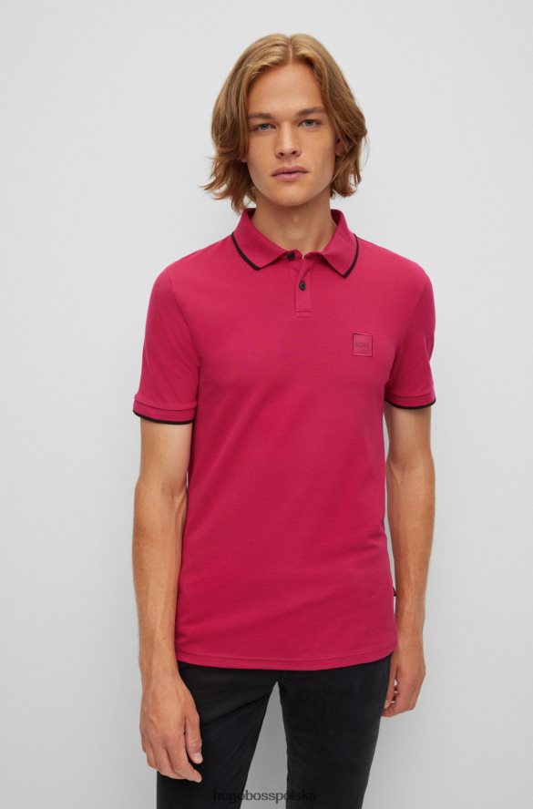 Hugo Boss Dopasowana koszulka polo z elastycznej bawełny z naszywką z logo w kolorze różowym hugo różowy R0X0H62883