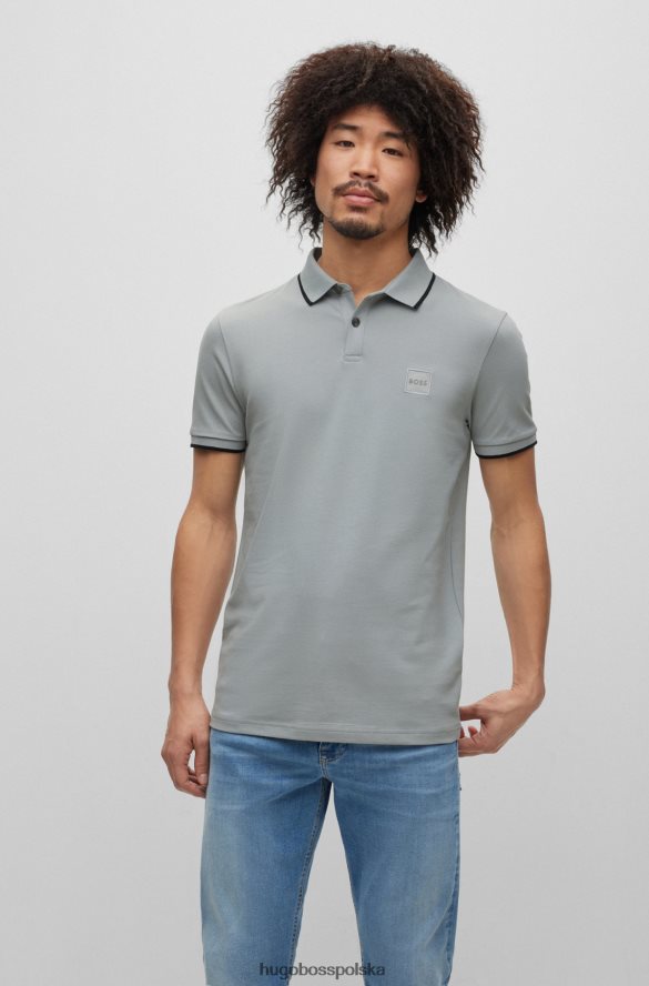 Hugo Boss Dopasowana koszulka polo z elastycznej bawełny z naszywką z logo w kolorze szarym hugo szary R0X0H62889