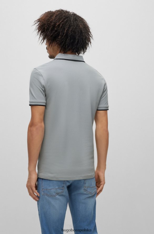 Hugo Boss Dopasowana koszulka polo z elastycznej bawełny z naszywką z logo w kolorze szarym hugo szary R0X0H62889