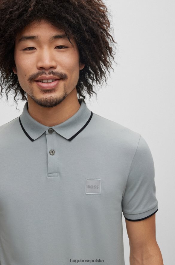 Hugo Boss Dopasowana koszulka polo z elastycznej bawełny z naszywką z logo w kolorze szarym hugo szary R0X0H62889