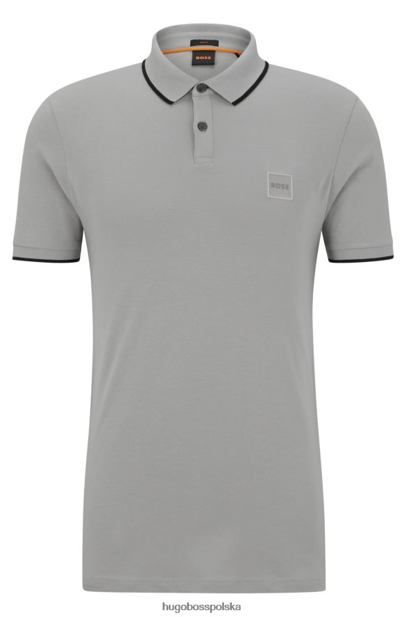 Hugo Boss Dopasowana koszulka polo z elastycznej bawełny z naszywką z logo w kolorze szarym hugo szary R0X0H62889