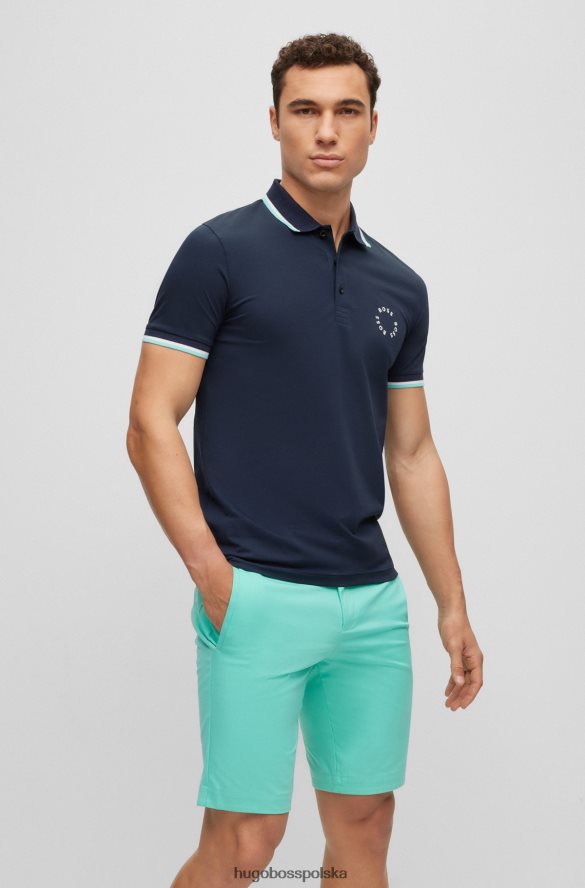 Hugo Boss Dopasowana koszulka polo z elastycznej bawełny z okrągłym brandingiem hugo w kolorze ciemnoniebieskim ciemny niebieski R0X0H63922