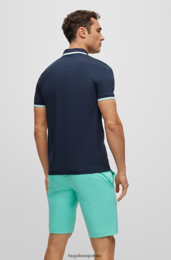 Hugo Boss Dopasowana koszulka polo z elastycznej bawełny z okrągłym brandingiem hugo w kolorze ciemnoniebieskim ciemny niebieski R0X0H63922