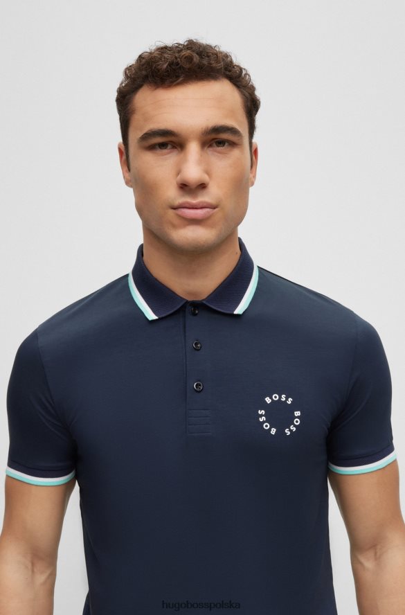 Hugo Boss Dopasowana koszulka polo z elastycznej bawełny z okrągłym brandingiem hugo w kolorze ciemnoniebieskim ciemny niebieski R0X0H63922