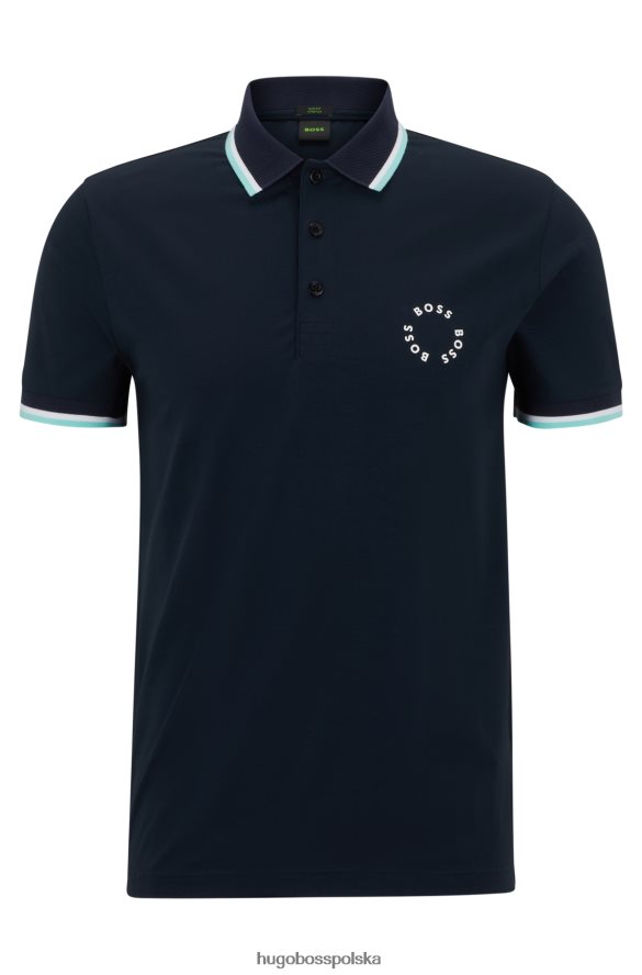 Hugo Boss Dopasowana koszulka polo z elastycznej bawełny z okrągłym brandingiem hugo w kolorze ciemnoniebieskim ciemny niebieski R0X0H63922