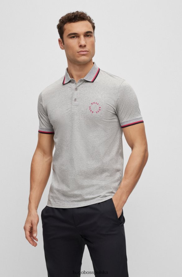 Hugo Boss Dopasowana koszulka polo z elastycznej bawełny z okrągłym jasnoszarym logo hugo jasnoszary R0X0H63926