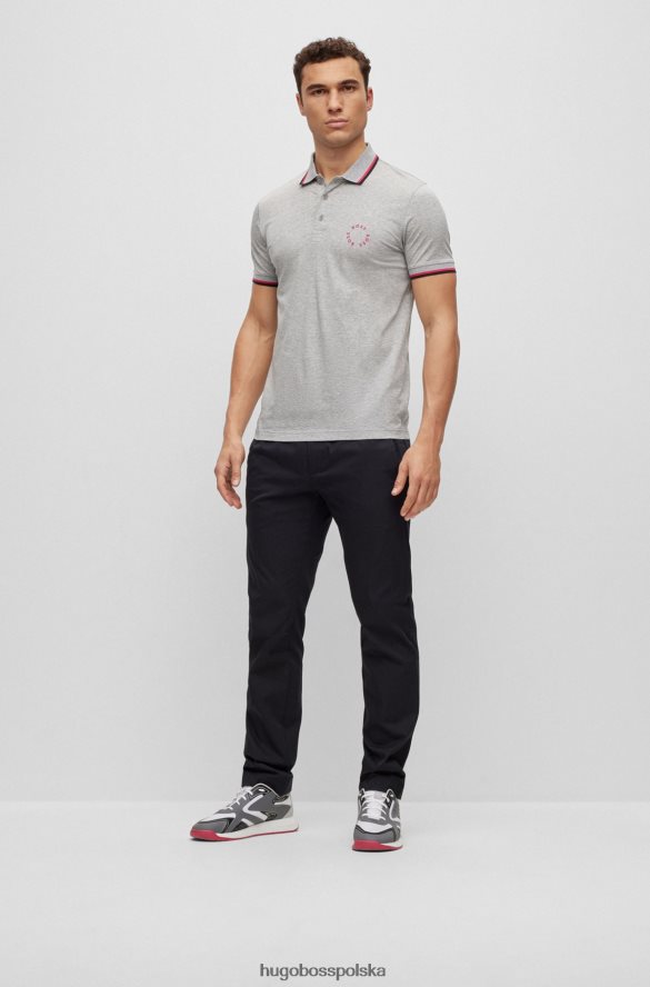 Hugo Boss Dopasowana koszulka polo z elastycznej bawełny z okrągłym jasnoszarym logo hugo jasnoszary R0X0H63926