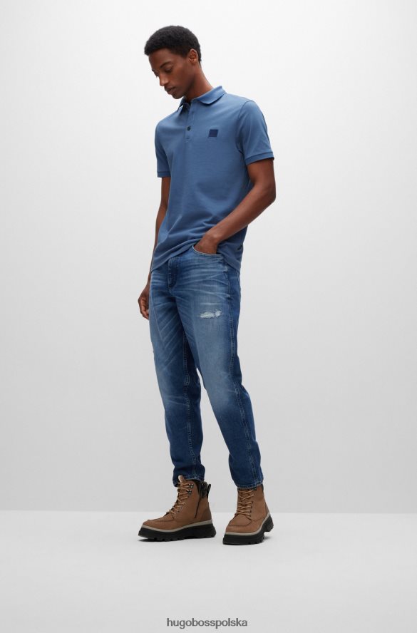 Hugo Boss Hugo jasnoniebieska koszulka polo z elastycznej bawełny o dopasowanym kroju i naszywką z logo jasny niebieski R0X0H61618