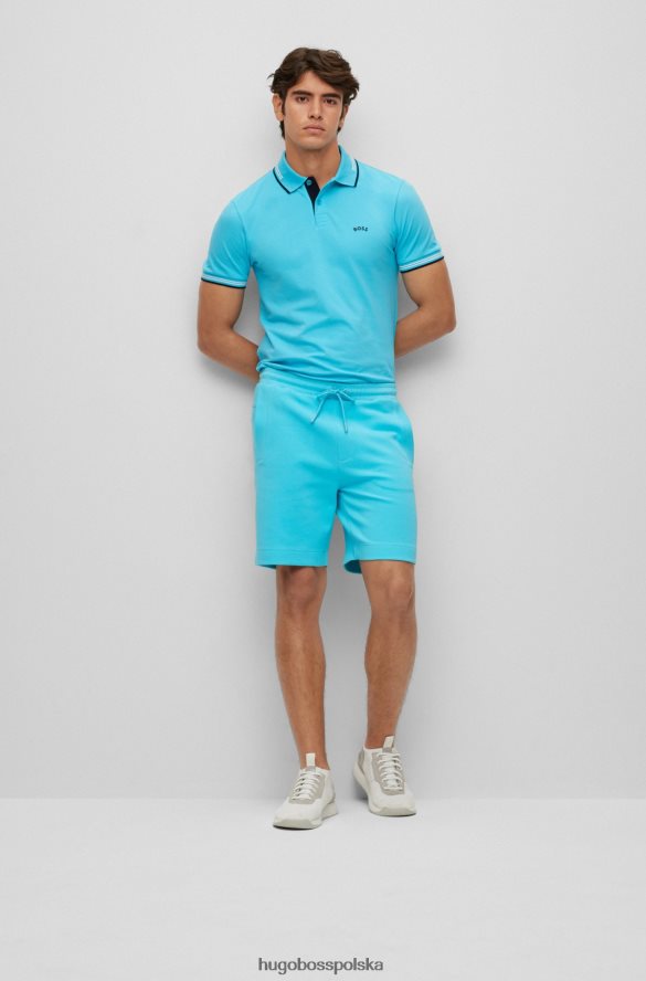 Hugo Boss Jasnoniebieska koszulka polo o dopasowanym kroju hugo z zakrzywionym logo i elastyczną bawełnianą piką jasny niebieski R0X0H61924